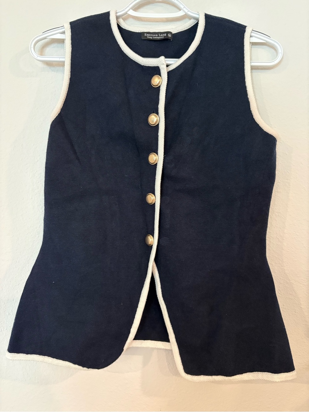 Emerson Lang Navy & Cream Sleeveless Button Vest